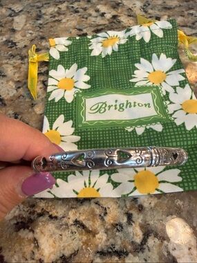 Brighton Silver Heart & Scroll Engraved Bangle